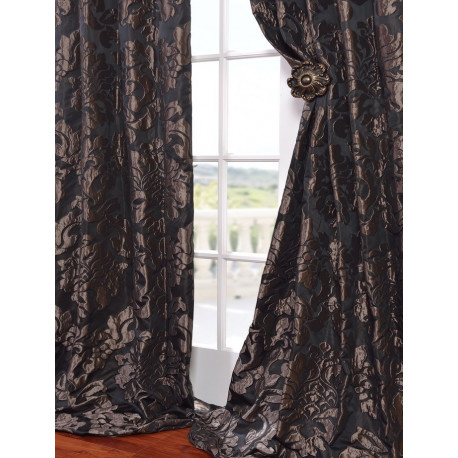 Astoria Black & Pewter Faux Silk Jacquard Curtain