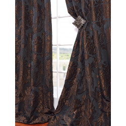 Magdelena Black & Cognac Faux Silk Jacquard Curtain