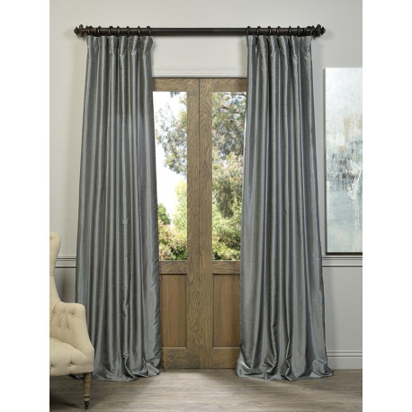 Storm Grey Textured Vintage Faux Dupioni Silk Curtain