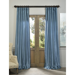 Provencial Blue Vintage Textured Faux Dupioni Silk Curtain