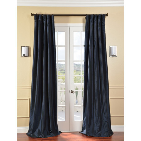 Navy Blue Faux Silk Taffeta Curtain