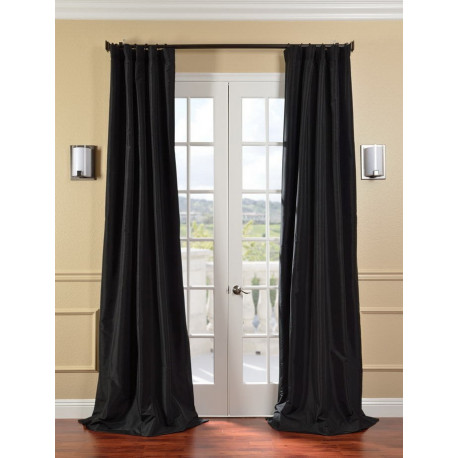 Jet Black Faux Silk Taffeta Curtain