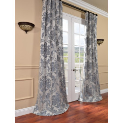 Magdelena Silver & Blue Faux Silk Jacquard Curtain