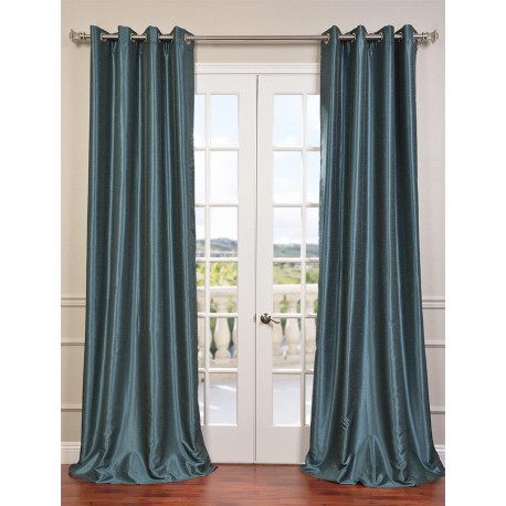 Peacock Grommet Blackout Vintage Textured Faux Dupioni Silk Curtain