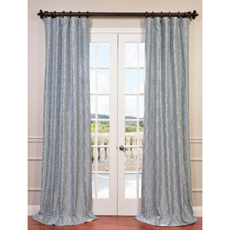 Algeirs Silver Embroidered Faux Silk Curtain
