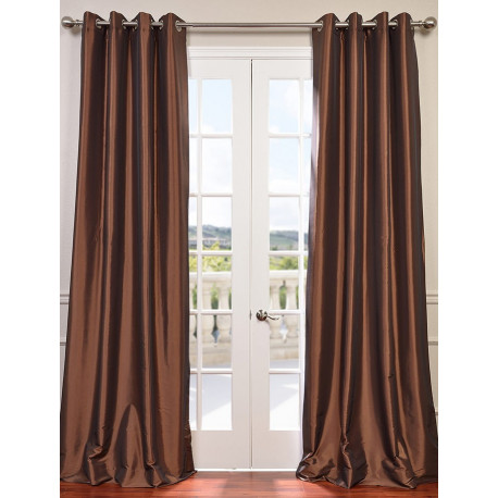 Copper Brown Grommet Blackout Faux Silk Taffeta Curtain