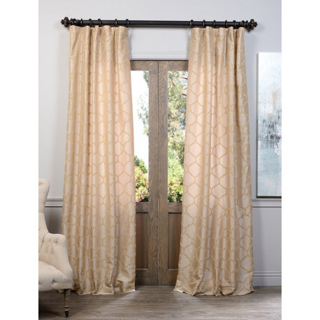 Marakesh Gold Flocked Faux Silk Taffeta Curtain