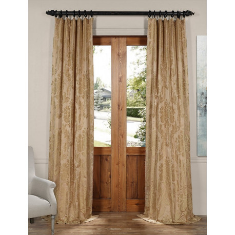 Magdelena Beige & Gold Faux Silk Jacquard Curtain