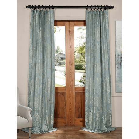 Magdelena Steel Blue & Silver Faux Silk Jacquard Curtain