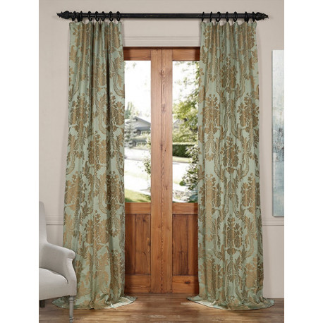 Magdelena Jade & Gold Faux Silk Jacquard Curtain