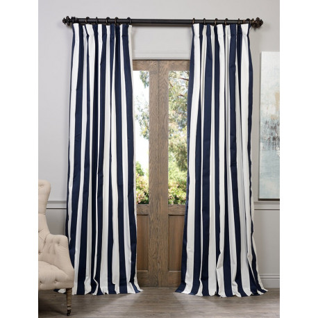 Cabana Navy Printed Cotton Curtain