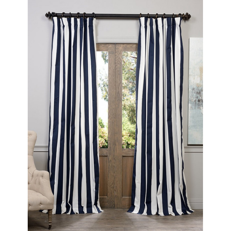 Cabana Navy Printed Cotton Curtain - Curtain-Drapery.com