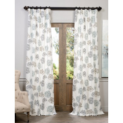 Allium Blue Gray Printed Cotton Curtain