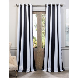 Awning Black & White Stripe Grommet Blackout Curtain