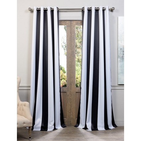 Awning Black & White Stripe Grommet Blackout Curtain