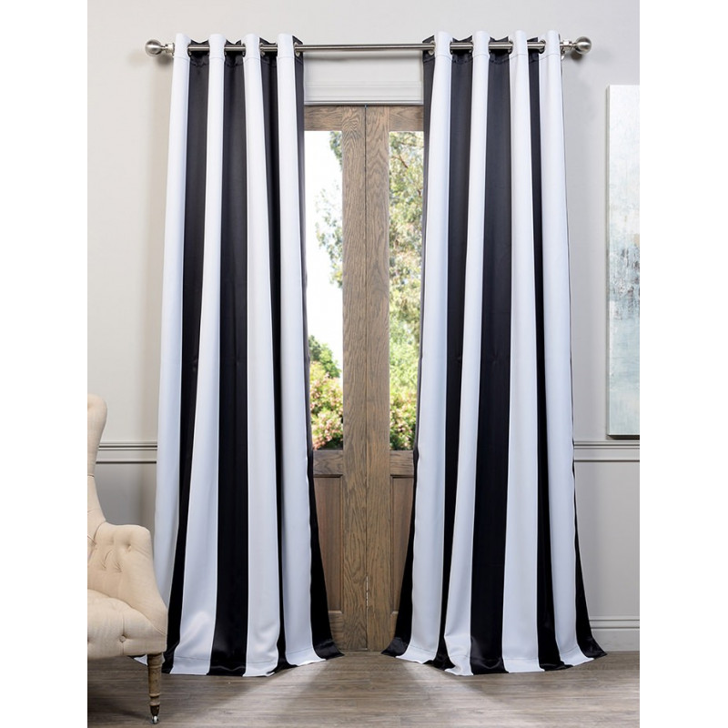 Awning Black & White Stripe Grommet Blackout Curtain - Curtain-Drapery.com