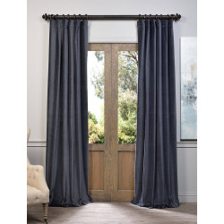 Blue Grey Vintage Cotton Velvet Curtain