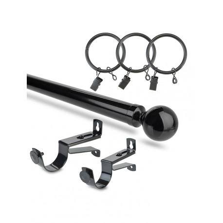 Ball Finial Extendable Rod Set - Gloss Black