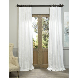Vine White Embroidered Crewel Faux Linen Curtain