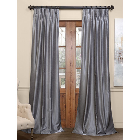 Storm Grey Blackout Vintage Textured Faux Dupioni Pleated Curtain