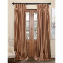 Flax Gold Blackout Vintage Textured Faux Dupioni Pleated Curtain