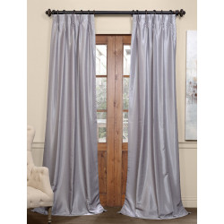 Silver Blackout Vintage Textured Faux Dupioni Pleated Curtain