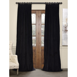 Signature Warm Black Pleated Blackout Velvet Curtain