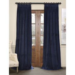 Signature Midnight Blue Pleated Blackout Velvet Curtain