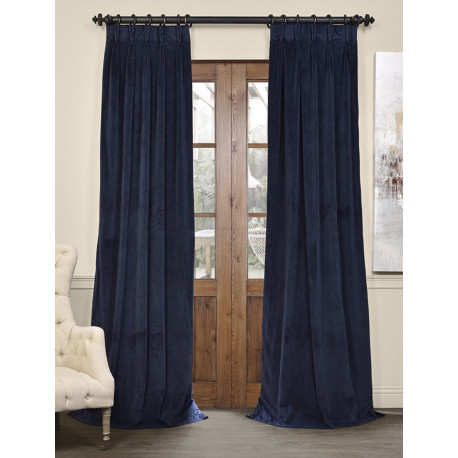 Signature Midnight Blue Pleated Blackout Velvet Curtain