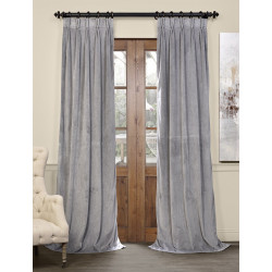 Signature Silver Grey Pleated Blackout Velvet Curtain