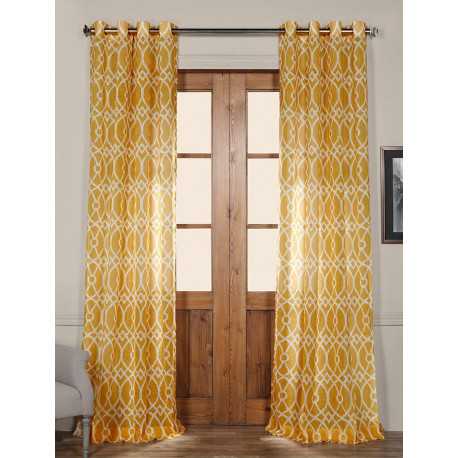 Tava Yellow Grommet Printed Sheer Curtain