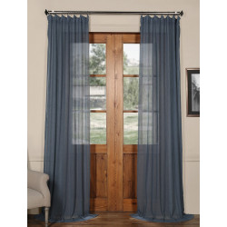 Tahoe Blue Solid Faux Linen Sheer Curtain