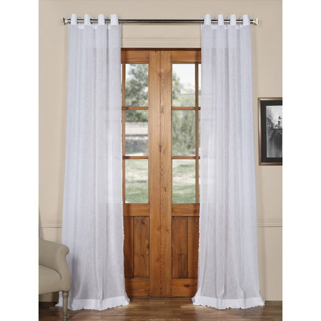 Aspen White Grommet Solid Faux Linen Sheer Curtain